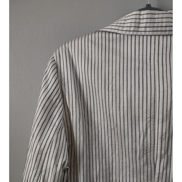 Akris Punto Silk Blazer Jacket Womens 12 Ivory Green Stripe Snap Button Coat - Picture 5 of 8